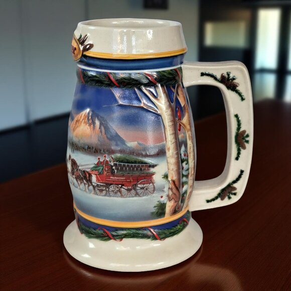 BUDWEISER 2000 Holiday STEIN Beer MUG "Holiday in the Mountains" in Box COA - Picture 5 of 13